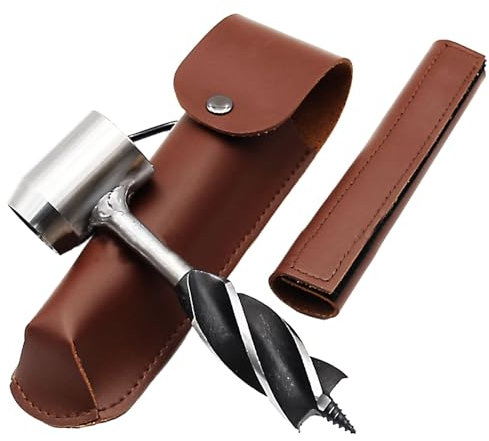 Tarière Manuelle Set, Perceuse Manuelle de Survie avec Etui, Foret à Main, Woodworking Manual Screw Perceuse, pour la Randonnée, Perceuse Manuelle de Survi, le Camping et les Aventures