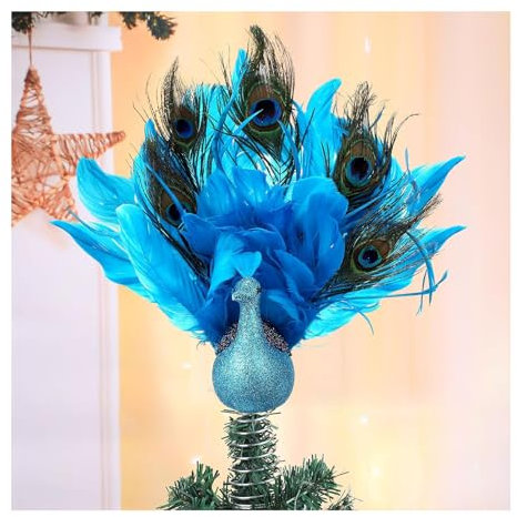 11.8 Inch Blue Peacock Christmas Tree Topper Peacock Ornaments Glitter Peacock Tree Topper for Indoor Outdoor Christmas Tree Home Decor (Blue, 30cm)