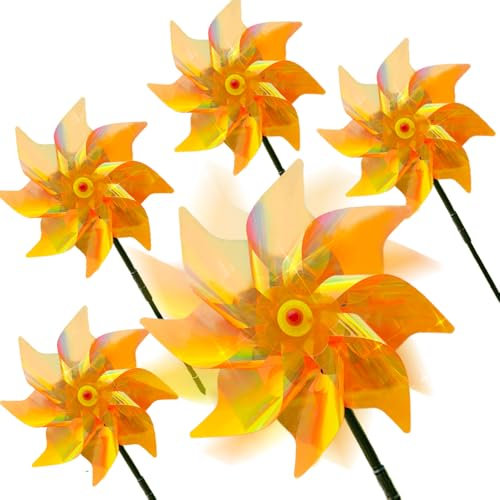 Vogelabwehr Reflektierende Windmühle,Windräder Vogelabwehr,Taubenschreck Taubenabwehr,Windrad Garten Vogel Vogelschreck,Bunte windrad Kinder (5pcs-Orange)