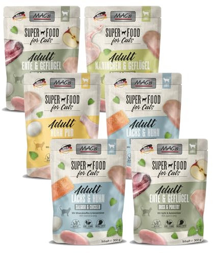 MAC´s Cat Pouchpack Mix 6 x 300g | 4 Sorten Mix | Getreidefrei & hoher Fleischanteil | Mit Taurin & Vitaminen | Schonend zubereitet für naturnahe Ernährung