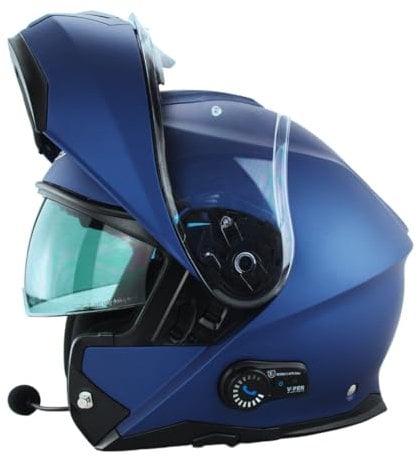 ViPER RSV191 Flip up Motorcycle Helmet with Blinc Bluetooth - Modular Double Visor Motorbike Helmets - Microphone Dual Speaker for Hands & Noise Free Automatic Answering ECE/ACU Gold Approved (Midnigh
