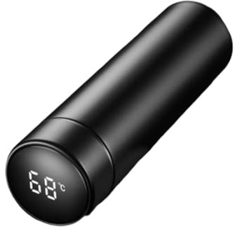 Borraccia termica Smart LED, 500 ml, in acciaio inox, con display touch screen, isolamento sottovuoto, filtro da tè, per bevande calde e fredde, durevole e a prova di perdite (nero)