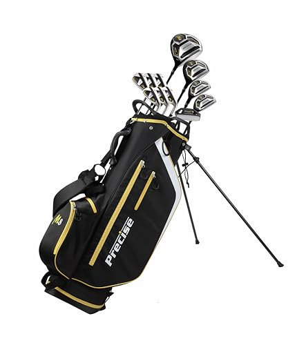 Precise Ensemble de clubs de golf pour homme 17 pièces – Driver, bois, hybrides, fers, putter et sac de support – Tiges en Kevlar Graphite – Main droite – Tailles standard et grandes (main droite –