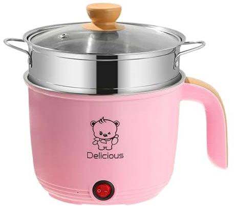 Sharplace Mini Hot Pot Ramen Cooker Antihaft-tragbare elektrische Mehrzweckpfanne für Home Office Dorm, mit Dampfgarer Rosa
