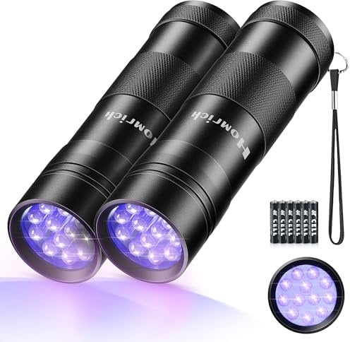Lampe de poche UV, lampe UV 12 LED, 2 lampes de poche UV pour détecteur d'urine d'animaux domestiques, lampe torche 395 nm pour argent, documents, détecteur d'insectes invisible sur le sol (6 piles