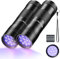 Lampe de poche UV, lampe UV 12 LED, 2 lampes de poche UV pour détecteur d'urine d'animaux domestiques, lampe torche 395 nm pour argent, documents, détecteur d'insectes invisible sur le sol (6 piles
