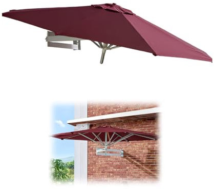 HAOKKV Ombrellone Da Giardino Rotondo A Sbalzo Con Montaggio A Parete, 8 Stecche, Ombrellone Da Giardino In Alluminio Con Design Inclinato, Para Terraza Exterior Balcón(Wine red,220cm/7.2ft)