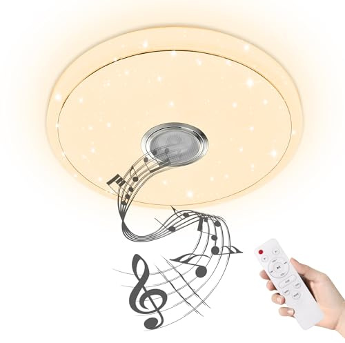 48W Dimmable LED Ceiling Light, with Bluetooth Speaker, Remote Control App Control - Smart Ceiling Light for Bedroom, Living Room, Children's Room