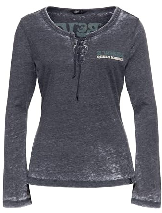 Queen Kerosin Damen Longsleeve · Langarmshirt · Doppelseitig · Mit Print · Rückenprint · Enzym Wash · Top · Langarmbluse · Biker · Motorrad · Vintage · Used · Retro · 70s · Forever 2 Wheels