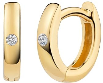 cai Damen Klappcreolen 925/- Sterling Silber 0,8cm Glänzend Zirkonia gelb 274210178V