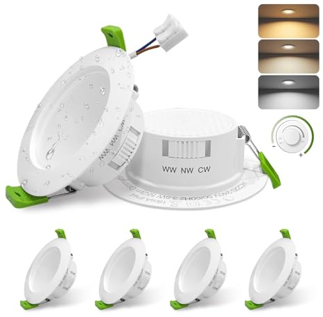 GY 6 Pack Clase B Focos LED Techo Regulable 3.5W 552LM Downlight Empotrable, 3000K/4000K/6500K Cálido/Neutro/Frío, Corte 65-80mm, IP44 Ojos de Buey para Baño, Certificado por TÜV Rheinland