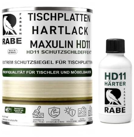 RABE 2K Hartlack Seidenmatt MAXULIN HD11 für Tischplatten Thekenlack 2 Komponenten Holzlack Klarlack farblos Möbel Lack Eiche uvm (1, Transparent, 1,1 Liter)