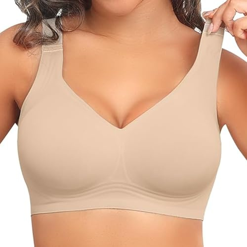 InfiniZer Seamless Jelly Bra - Wireless Jelly Bra with Soft Support, Comfortable Full-Cup Gel Bras for Women UK, Invisible Everyday T-Shirt Bra (UK, Alpha, 3XL, Regular, Regular, Nude)