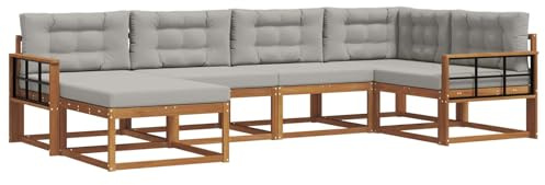 vidaXL Outdoor-Sofagarnitur mit Kissen 6 pcs Natürlich und Hellgrau, Modernes Outdoor-Sofa, Langlebiges Patio-Sofa, Lounge-Sitzgelegenheit für den Garten, Poolside Couch, Gartenmöbel, Modulares Set
