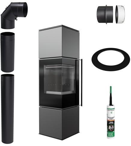 KRATKI REN M/L Kaminofen 7 kW Ø 150 Schwarz Montageset Selbstschließend