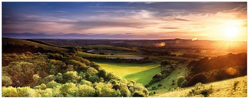 Wallario Memoboard aus Glas mit Motiv, Magnet-Tafel in 32 x 80 cm in Premium Qualität Farbenfroher Sonnenuntergang in England