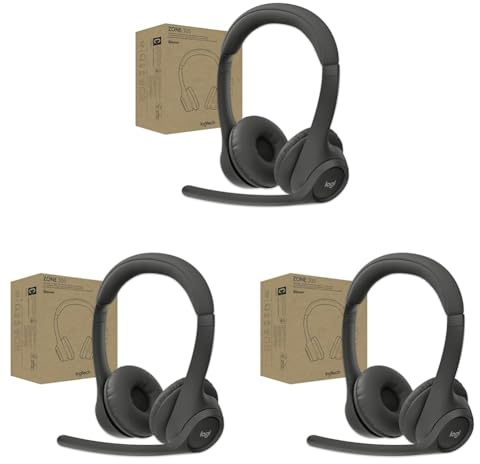 Logitech Zone 305 for Business, Wireless Bluetooth Headset With Microphone, for Google Meet, Google Voice, Zoom, Compatible With Windows, Mac, Chrome, Linux, iOS, iPadOS, Android - Black (Pack of 3)