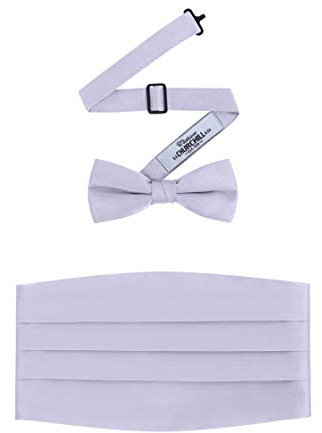 S.H. Churchill & Co. Formelles Herren-Fliegen- und Kummerbund-Set aus Satin, silber, Einheitsgröße