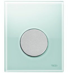 TECE-Platten-Urinal Schub-Schleife mit dem Glas grün und Knöpfe gebürstetem Chrom von PERFECTO