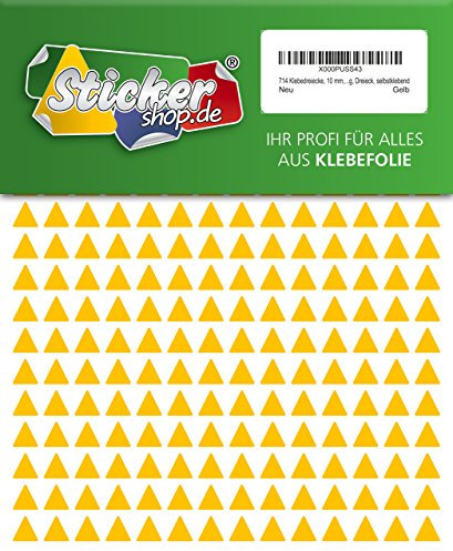 714 Aufkleber, Dreieck, Sticker, 10 mm, gelb, PVC, Folie, Vinyl, glänzend, Klebemarkierung, selbstklebend