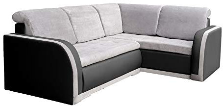 mb-moebel Ecksofa Sofa Eckcouch Couch mit Schlaffunktion und Bettkasten Ottomane L-Form Schlafsofa Bettsofa Polstergarnitur - VERO III (Ecksofa Rechts, Hellgrau + Schwarz)