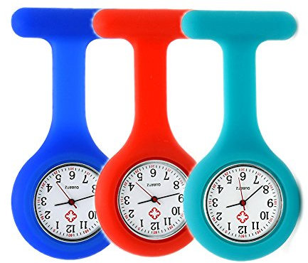 SibyTech Schwesternuhr Ansteckuhr fob,Silikon mit Pin/Clip,Glow Pointer im Dunkeln,Infektionskontrolle Design,Analog-digital,Quarzwerk,Arzt Sanitäter medizinische Brosche Fob Uhr Blau lila gelb