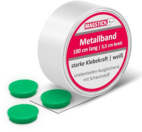 Metallband 1 Meter x 35mm selbstklebend mit Schaumstoff I Stahlblech als Haftgrund für Magnete, Tonies I Magnet-Wandleiste inkl. 3 Rundmagnete - grün I mag139