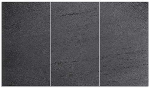 Wallario Herdabdeckplatte/Spritzschutz aus Glas, 3-teilig, 90x52cm mit 8mm hohen Füßen, für Ceran- und Induktionsherde, Schwarze Schiefertafel Optik - Steintafel