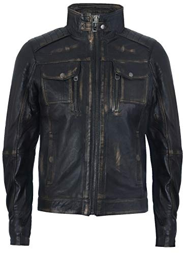 Men's Racer Vintage Black 100% Leather Retro Biker Jacket Distressed Motorcycle 3XL