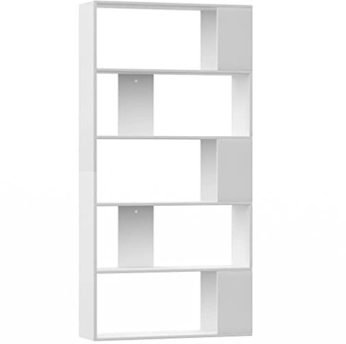 vidaXL Bücherregal Raumteiler mit 5 großen Fächern Wandregal Standregal Aktenregal Raumtrenner Büroregal Regal Weiß 80x24x159cm Holzwerkstoff