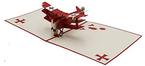 design3dkarten® Avión, tres pisos, modelo Fokker Dr.I, el barón rojo, avión de caza, piloto, tarjeta plegable 3D, tarjeta desplegable, tarjeta de felicitación, tarjeta de felicitación, tarjeta de