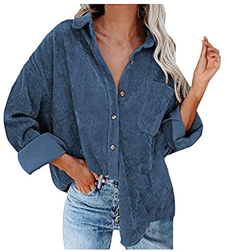 üBergangsjacke Damen Vintage Cordjacke Lose Jacke FrüHling Herbst Winter Jacken Casual Cordhemd Knopfverschluss Einfarbig Streetwear Mit Tasche Und Revers Kanpola