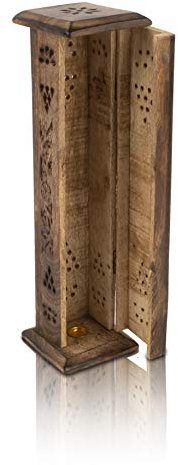 Räucherstäbchenhalter aus Holz und Kegelbrenner, Turm, groß, organisch, umweltfreundlich, Aschefänger, Agarbatti-Halter, rustikaler Stil, handgeschnitzt für Meditation, Yoga, Aromatherapie, Zuhause
