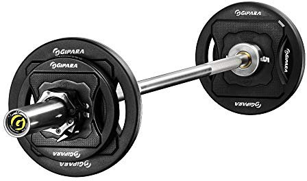 GIPARA FITNESS Iron Pump-Set 9-teilig | 1 gerade Langstange 12 kg, 6 x 2-Grip Hantelscheiben mit Gummiummantelung 2 x 1,25 kg, 2 x 2,5 kg, 2 x 5 kg, 2 x Federverschlüsse.