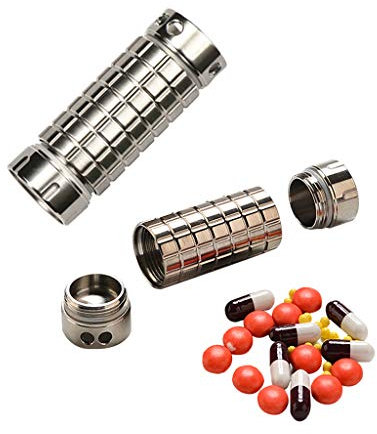 Pillendose Schlüsselanhänger Titan, Wasserdicht kleine pillendose Metall Pillenbox antibabypille aufbewahrungsbox, Pillendose anhänger, Multifunktionell Tablettendose, 2 Pack