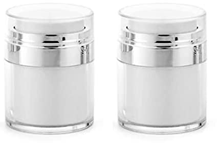 Furnido 2 Pack 1 oz Airless Pump Jars,Empty Acrylic Makeup Cosmetic Jar Pump,Refillable Airless Travel Lotion Jar Lid Thick Moisturizer,Skincare Cream,White,Approx.5.2 x 7.0cm / 2.04 x 2.75inch