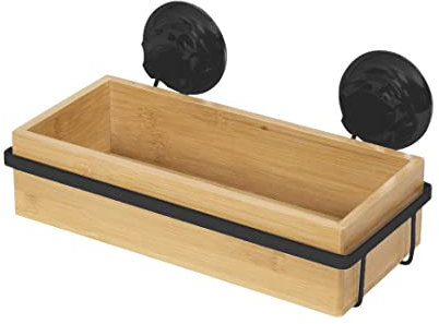Compactor Bestlock Tablette de Rangement Murale Noire pour Salle de Bain, Fixation par Ventouse, supporte jusqu'à 12 kg, Bambou et Fer poudré, 27,6 x 14,8 x H. 12,7 cm, Noir/Marron, RAN10211