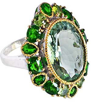 Ring -5944, grüner Amethyst und Chromdiopsid, 925er Sterlingsilber, toller Designer-Schmuck, für Damen, Stein, Grün – Amethyst & Chromdiopsid