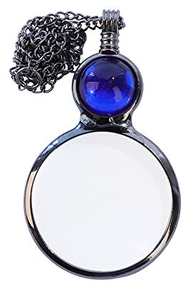 TOFBS Lupe Anhänger Halskette Geschenk Vintage Kristall Lupe Anhänger Halskette Geschenk, Lupenanhänger Halskette 2X-3X Leselupe Lupe Lese dekorative Halskette (Blau)