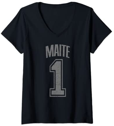 Damen Maite Supporter Number 1 Größter Fan T-Shirt mit V-Ausschnitt