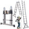 3.8M Telescopic A-Frame Ladder - Heavy Duty Stainless Steel Folding Extension Multi-Purpose Household DIY Home Attic Loft Ladder, 1.9m+1.9m Collapsible, 330lbs Capacity