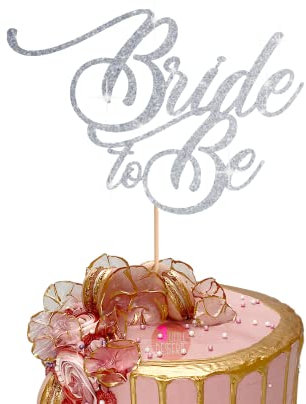Bride to Be Cake Topper | DOUBLE SIDED Glitter Card | Hen Party Decoration |Cake Toppers UK (6x SILVER CUPCAKE TOPPERS)