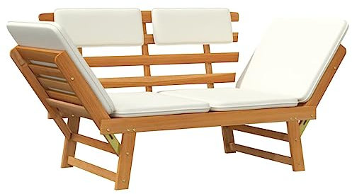 vidaXL Gartenbank, Sitzbank mit Kissen 2-in-1, Sonnenliege Verstellbare Seiten, Tagesbett Holzbank Gartenmöbel, 190cm Massivholz Akazie