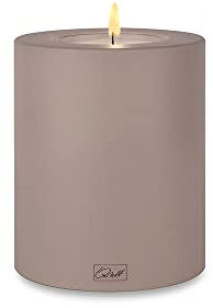Qult FARLUCE Trend Colour • ∅ 8 cm • Teelichthalter in Kerzenform • Kerze • Kunststoffkerze in Kerzenoptik • Teelichtkerze mit Teelichteinsatz • inkl. 1 Teelicht (Ø 8 x h 12 cm, Taupe)
