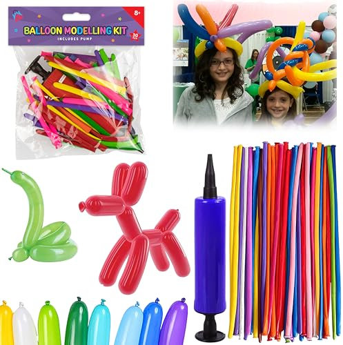 30PCs Modelling Balloon Kit with Pump – Art Craft Twisting Balloons for Children’s Party Favors, Magic Shows & DIY Fun (Blue)