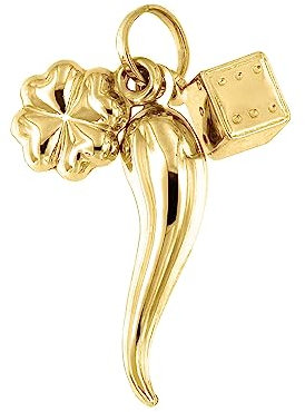 Lucchetta - Amulett für viel Glück Cornetto (Italian Horn) Nuss Klee Anhänger aus 14K Gelbgold, Goldanhänger Damen Mädchen 585 Echtgold für Kette (bis zu 4 mm) - hergestellt in Italien