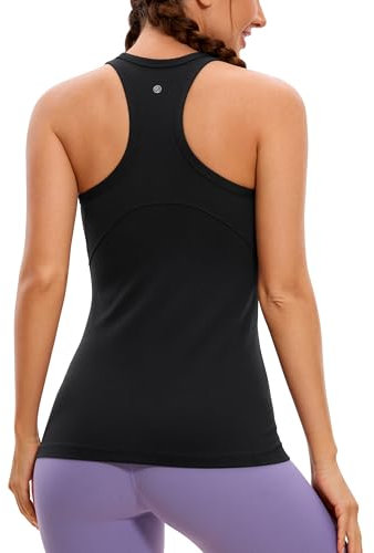CRZ YOGA Damen Butterluxe Racerback Yoga Tank Top Sport Ärmelloses Oberteile High Neck Running Tanktops Fitness Sporttop Schwarz 38