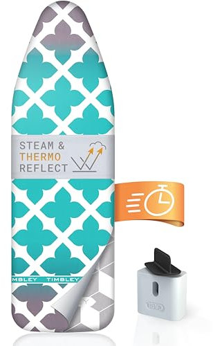 Timbley® Bügelbrettbezug mit 5 Lagen Thermo-Reflect I German Brand I OEKOTEX 100 I Größe L für Bügelbretter 130-140 x 38-50cm I Bügeltischbezug für Dampfbügelstationen I türkis-grau
