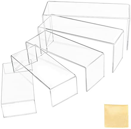SWAWIS Espositore Acrilico Espositori Plexiglass 5 Pezzi 5 Dimensioni Display Riser Espositore Trasparente per Cupcakes, Figurine, Cosmetici, Profumi Espositore