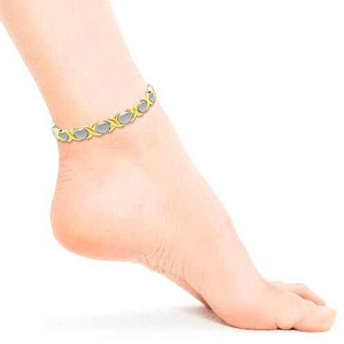 JEROOT Magnet-Fußkette Herz für Frauen, Bicolor Magnetische Fußkette Titanium Stahl Armbänder Damen, 3500 Gauss Ultra starke Magnete mit Adjustment Tool und Geschenkbox